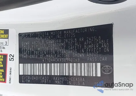 2025 Toyota Camry Se from USA, damaged, VIN 4T1DAACKXSU112149